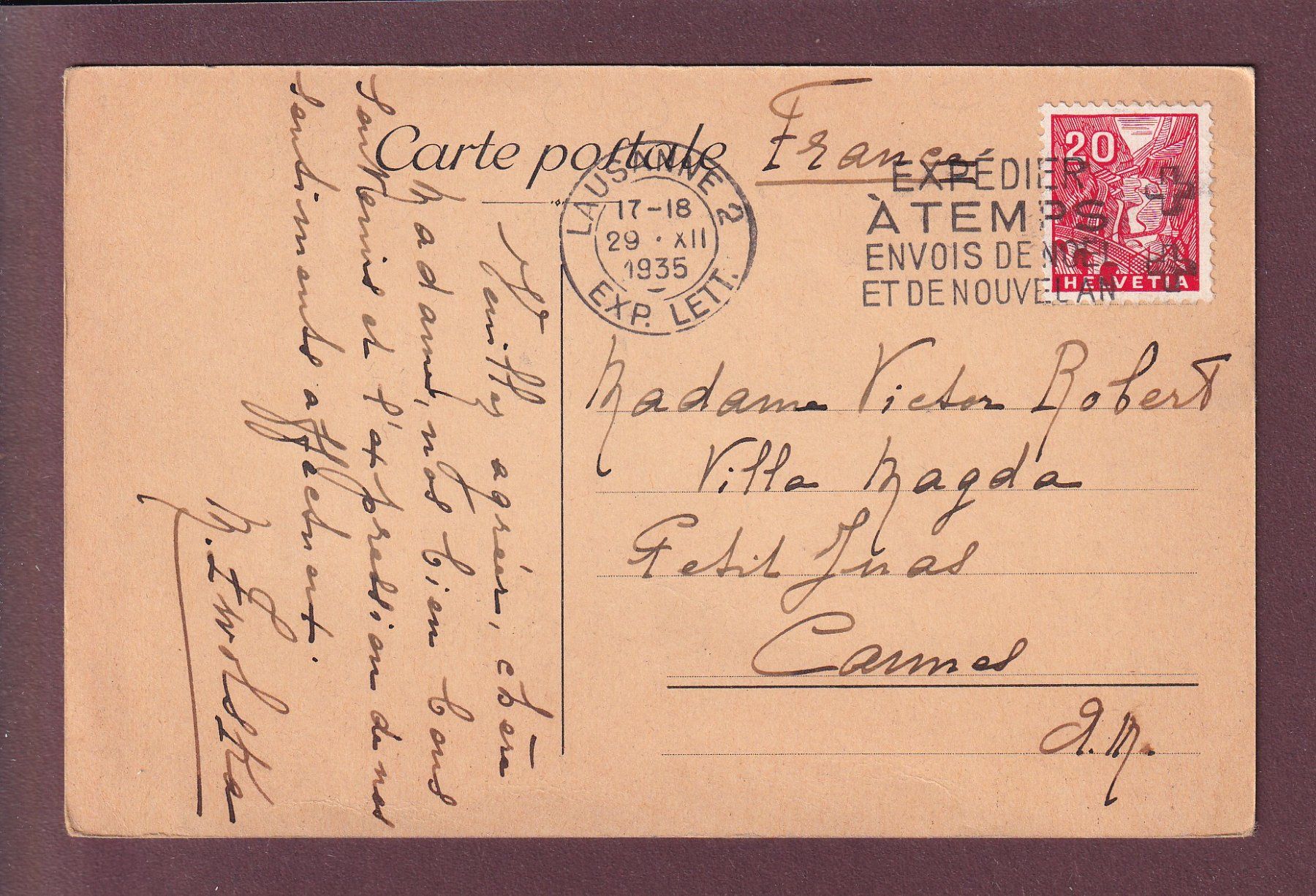 Cartoline postali: LAUSANNE - Bois-Cerf - 1935 – Usato da Pully venduto da nicecards 1