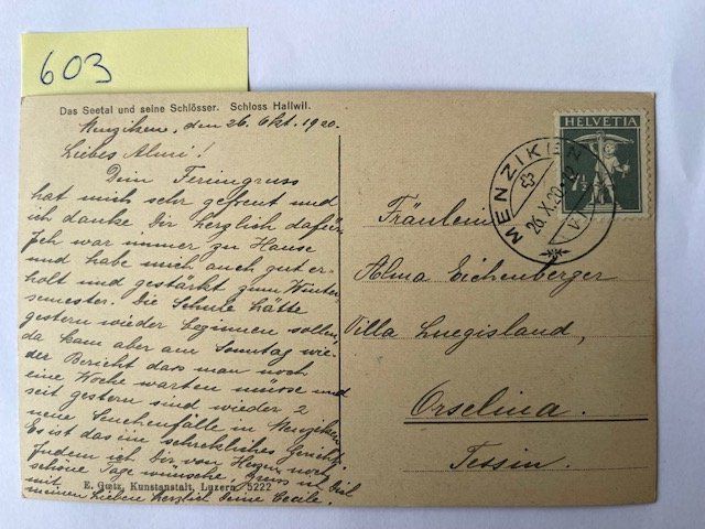 Cartoline postali: alte Ansichtskarte Schloss Hallwyl, 1920 mit Stempel – Usato da Niederwil AG venduto da dahu75 1