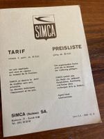 SIMCA dépliant 1961 Prix tarif Auto vintage