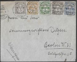 1907 Brief LAUSANNE n. BERLIN Ziffermuster Buntfrank. ab 1.-