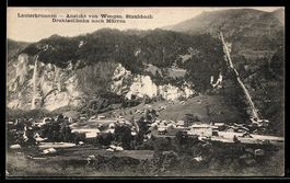 AK Lauterbrunnen, Ansicht von Wengen, Staubbach, Drahtseilba