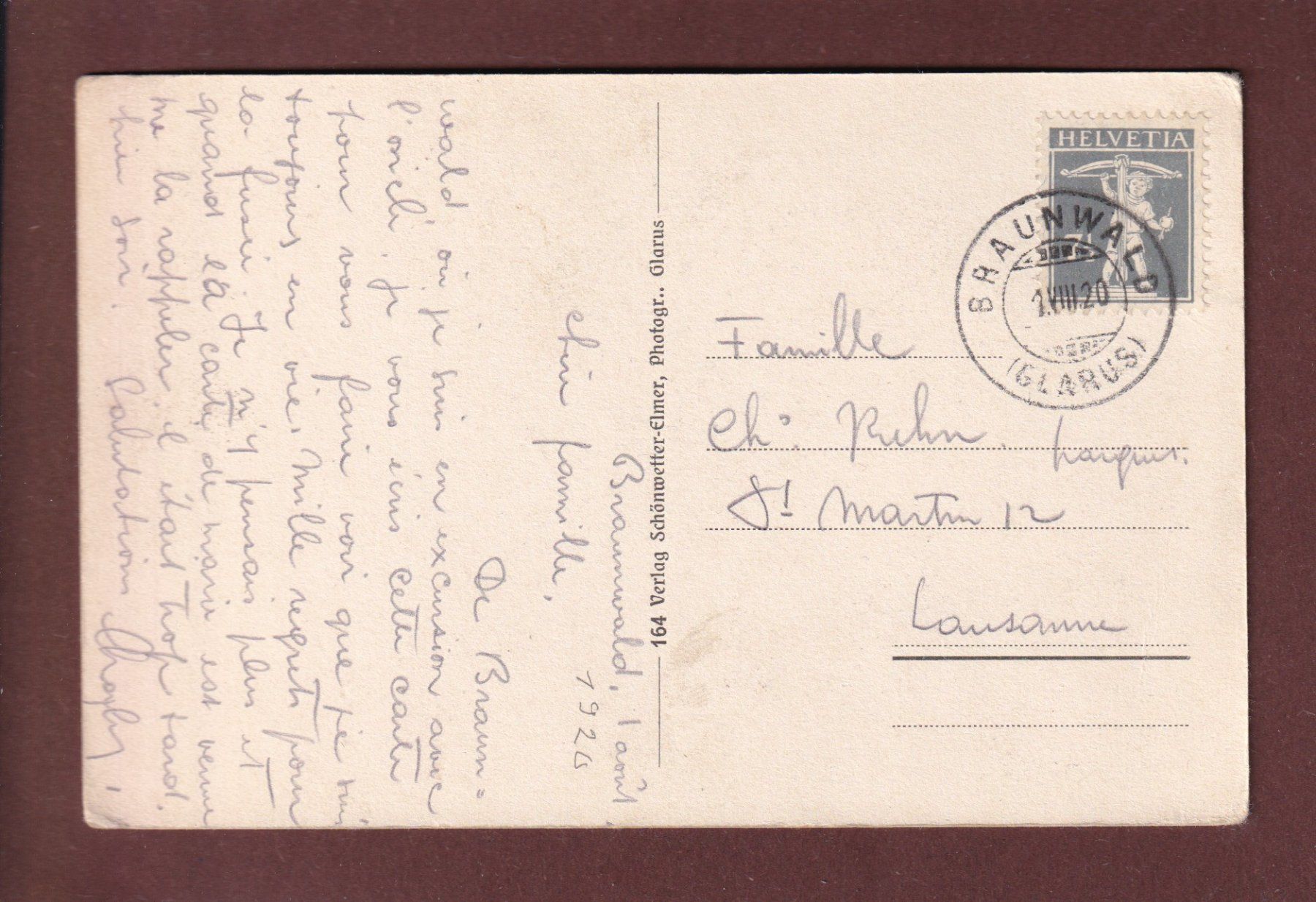 Cartoline postali: BRAUNWALD - Kirchlein - 1920 – Usato da Pully venduto da nicecards 1