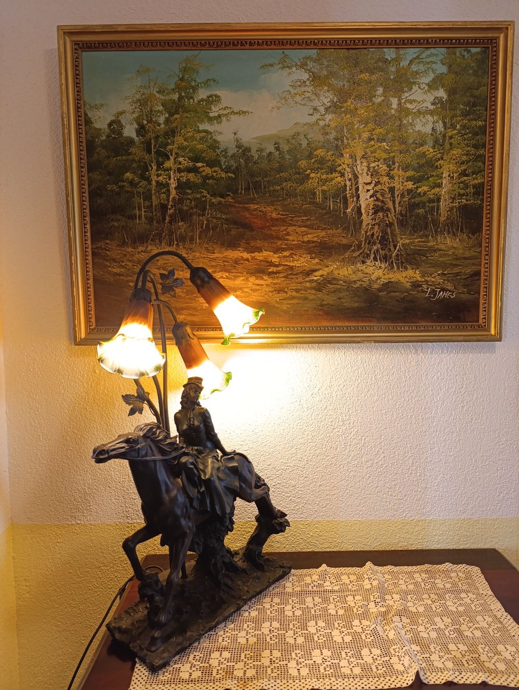 Lampade: Jugendstil Tischlampe mit Pferde – Usato da Rüthi (Rheintal) venduto da marycsipet