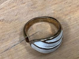 Bague David Andersen, sterling, vermeil et émaillé (blanc)