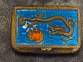 Antike Metall Email Dose mit Drache/Perle China