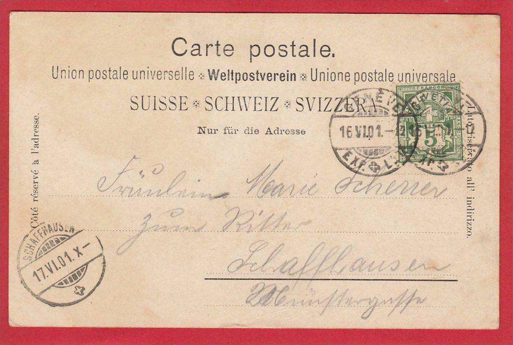 Cartoline postali: GENÈVE PLACE MOLARD 1901 – Usato da Grüningen venduto da Kartenlaube 1