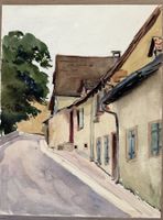 Original Aquarell 1916 – «Albantal» Gasse datiert & betitelt