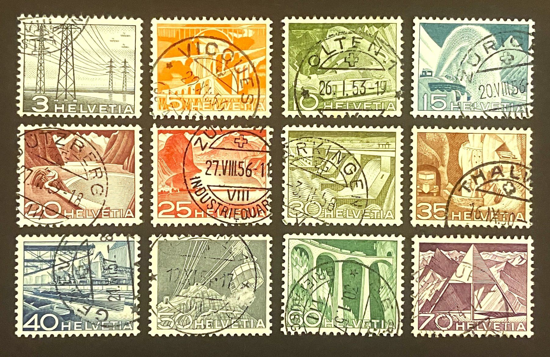 Tutti i francobolli: SATZ TECHNIK + LANDSCHAFT 1949 ⦿ – Usato da Oberwil BL venduto da SALOB
