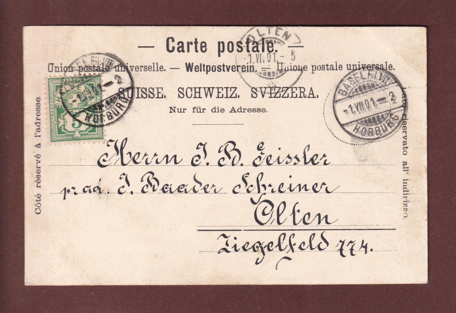 Cartoline postali: BASEL - Gewerbe Ausstellung 1901 – Usato da Pully venduto da nicecards 1