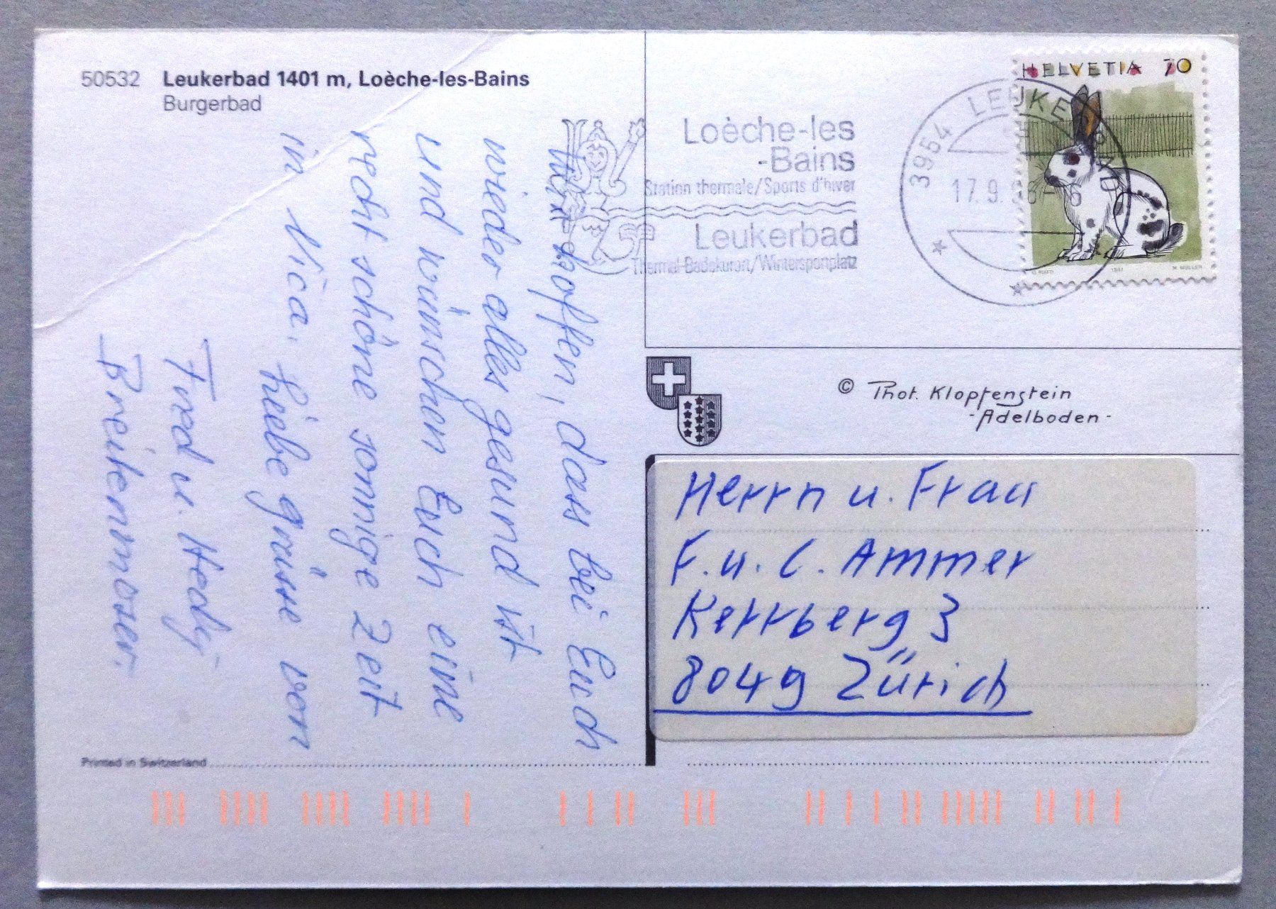 Cartes postales: Leukerbad 1401 m, Burgerbad – Défectueux à Fétigny par Billy2miny 1