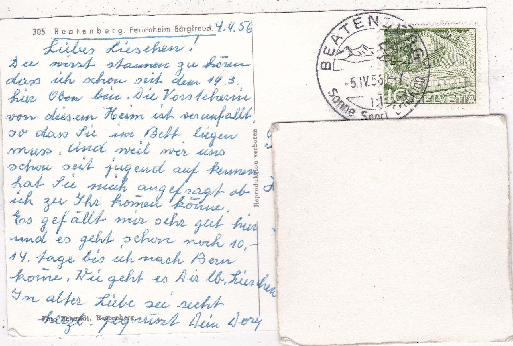 Cartoline postali: Beatenberg Ferienheim Bärgfreud 1956 – Usato da Herisau venduto da Lisegrat2008 1