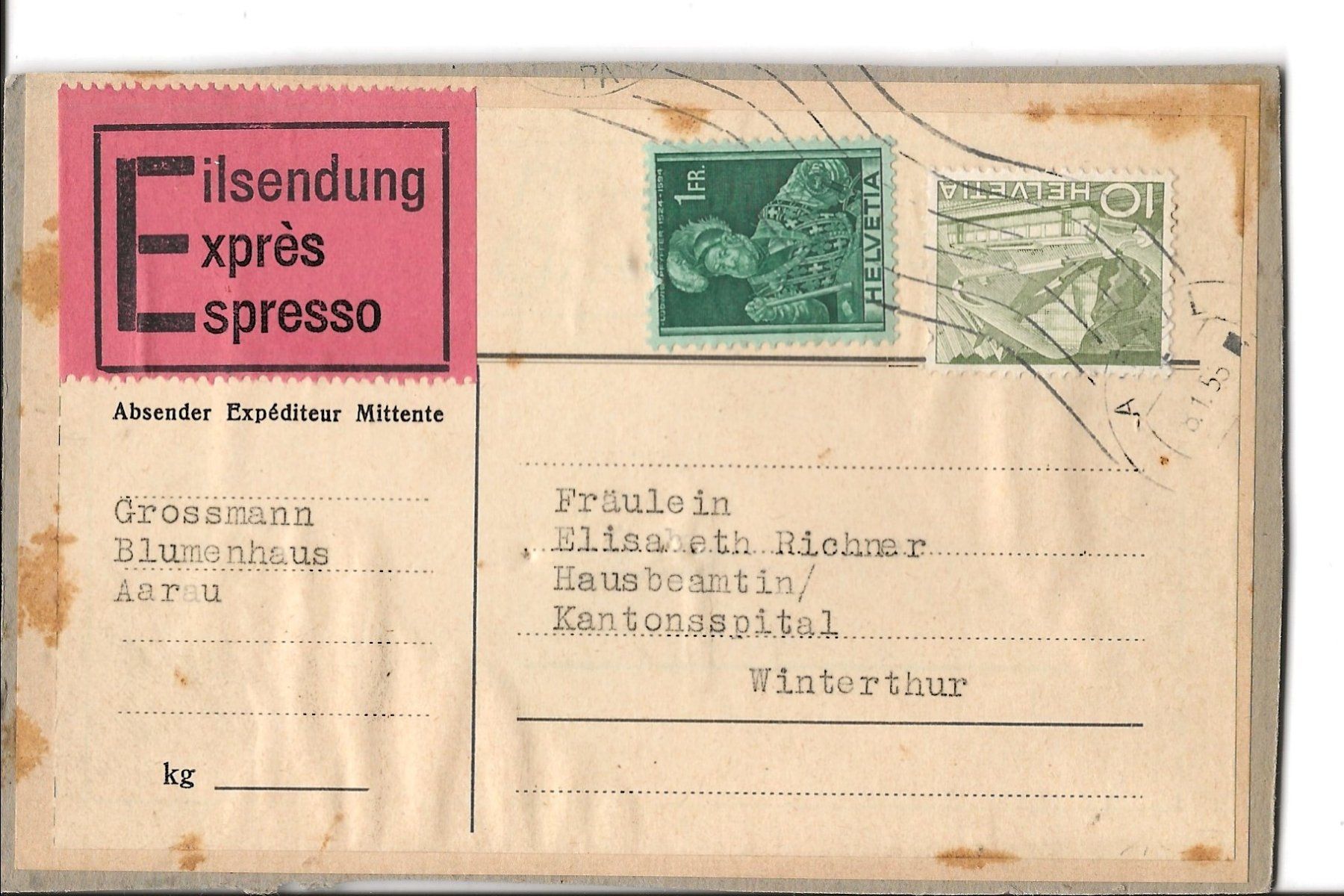 Tutti i francobolli: Eilsendung, 1953, 1.10, Express – Usato da Frauenfeld venduto da Merk52