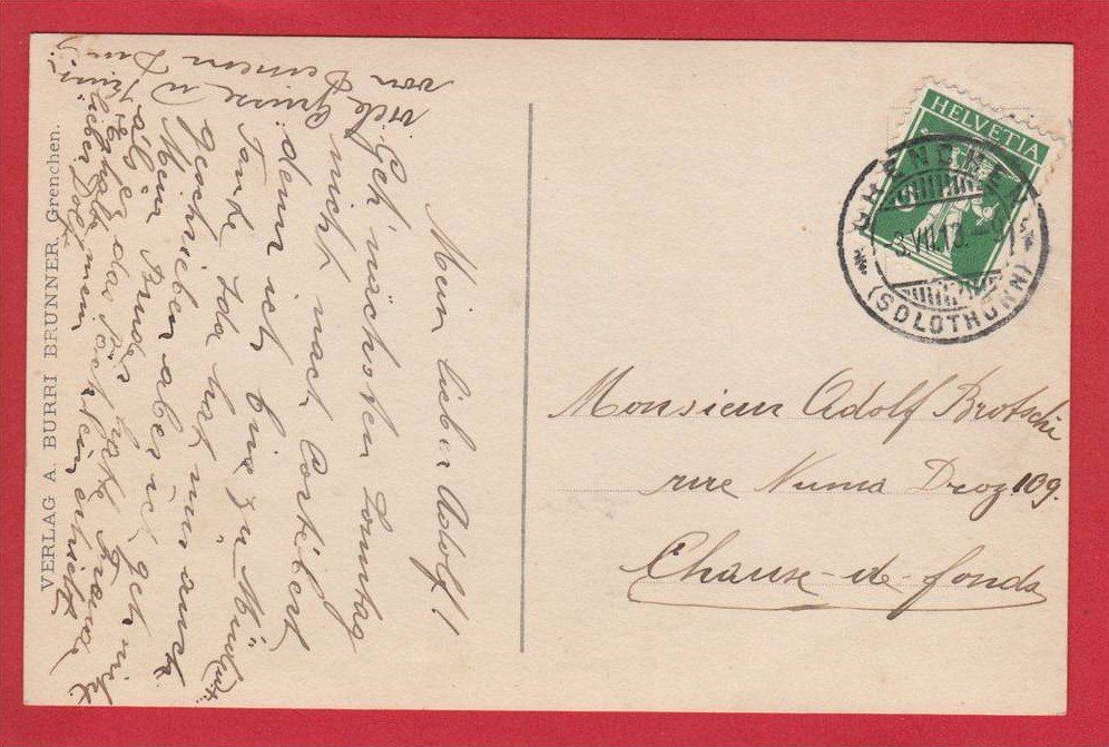 Cartoline postali: GRENCHEN 1913 – Usato da Grüningen venduto da Kartenlaube 1