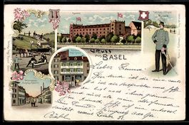 Lithographie Basel, Kaserne, Webergasse, Sanitäts-Offizier /