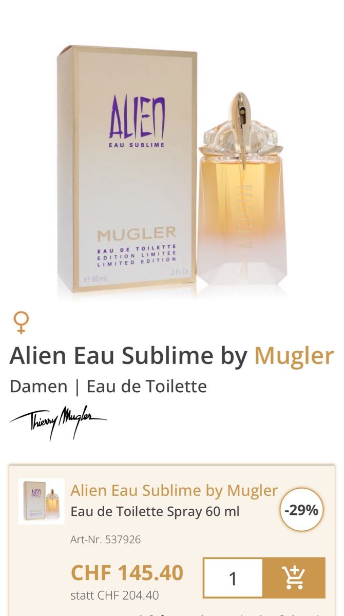 Mugler Parfum & Eau de Toilette: THIERRY MUGLER  Alien eau Sublime 60ml – Gebraucht aus Kradolf von  2