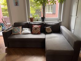 Ecksofa ausziehbar dunkelgrau Stoff