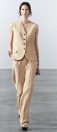 New Set Zara Weste & Hose Beige Leinenoptik S/M