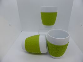 3 x tasses à thé Bodum PAVINA en porcelaine et silicone vert