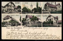 AK Grossaffoltern, Gasthof z. Bären, Kirche, Sattlerei J. Le