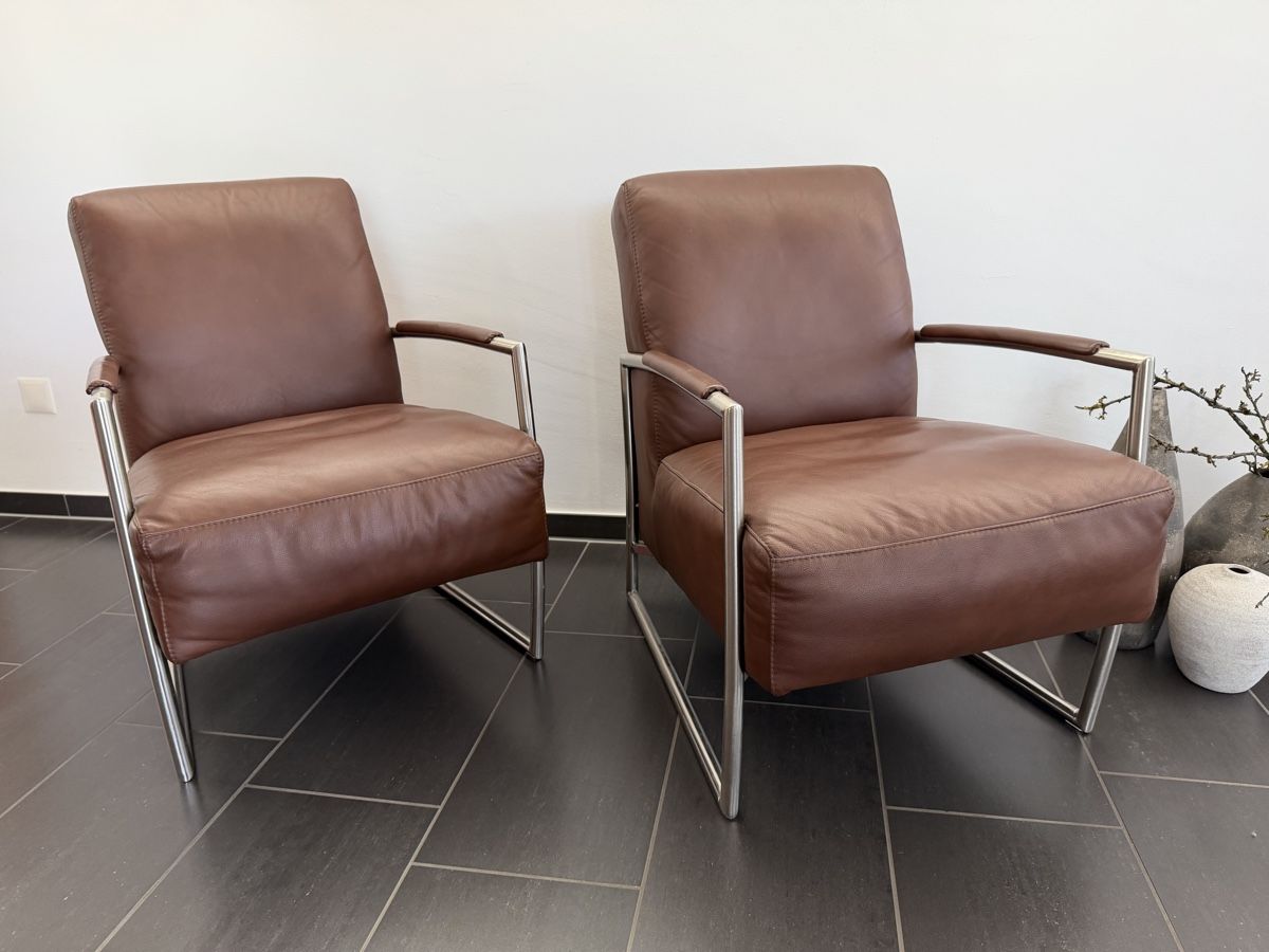 Poltrone: 2x Leder Sessel braun Metallgestell gebraucht – Usato da Hedingen venduto da mon_br7r 6