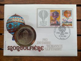 Numisbrief 1983 - Mongolfière + 1 Crown Isle of Man 1983