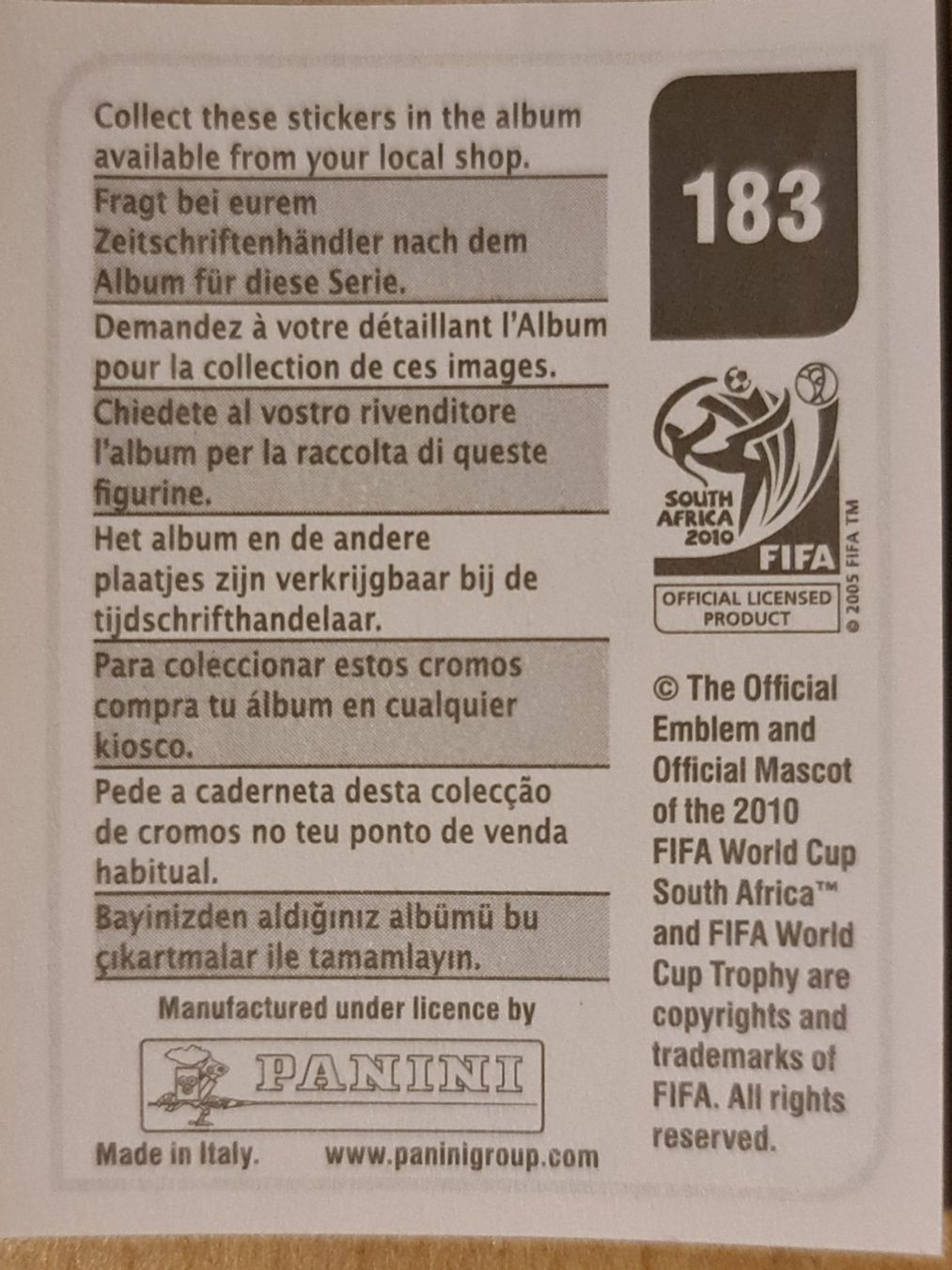 Panini Carte collezionabili: Panini WM 2010 Nr. 183 – Nuovo (secondo la descrizione) da Dintikon venduto da Prime-shop 1