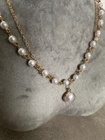 2er Set Perlen Halskette Gold mit Anhänger neu