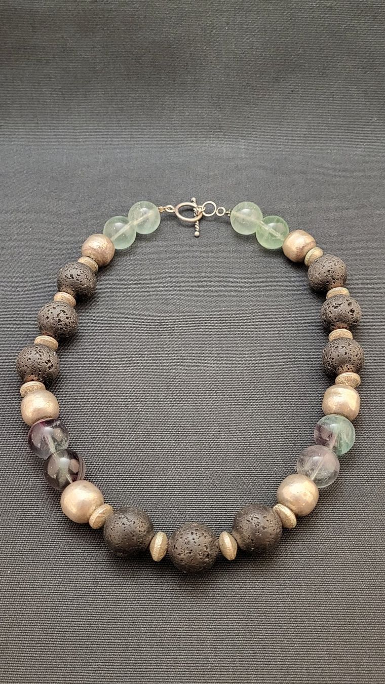 Catenine: Collier Lava / Fluorit / Silber – Usato da Basel venduto da spinne02