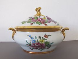 Edle Suppenterrine mit Blumendekor, Goldrand, Hutschenreuter