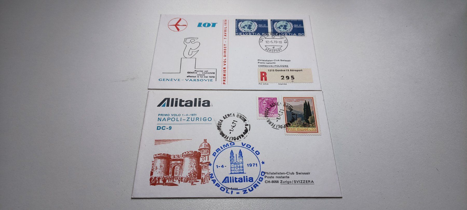 Alle Briefmarken: 2x Ersttagsbrief Alitalia und LOT – Gebraucht aus Baar von Maxlee75