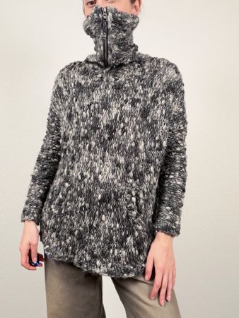 Warm Wool-Blend Pullover with Zipper, Grey