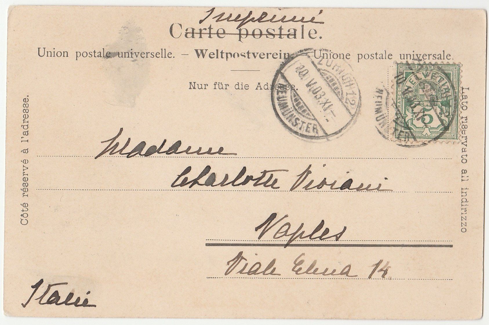 Cartoline postali: Zürich - (1903) – Usato da Fällanden venduto da Blausegelfliege 1