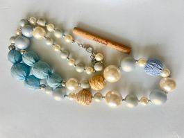 Boho Longkette handgefertigt Jute Perlmutt Unikat 113 cm