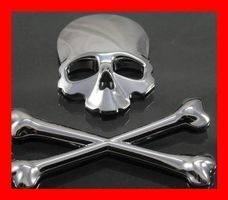 3D Totenkopf Metall Aufkleber Silber Knochen Auto Motorrad