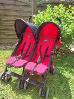 Poussette double Chicco Echo rouge en très bon état 