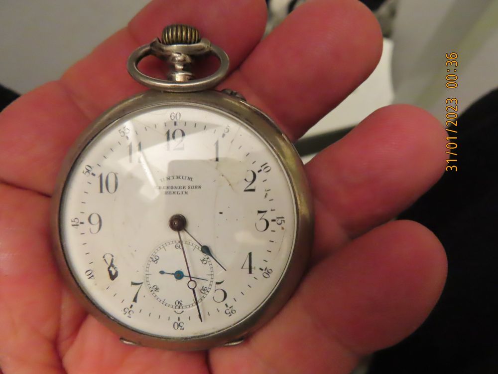 Unikum Bergner Sohn, Berlin Silbertaschenuhr 800er, läuft 1
