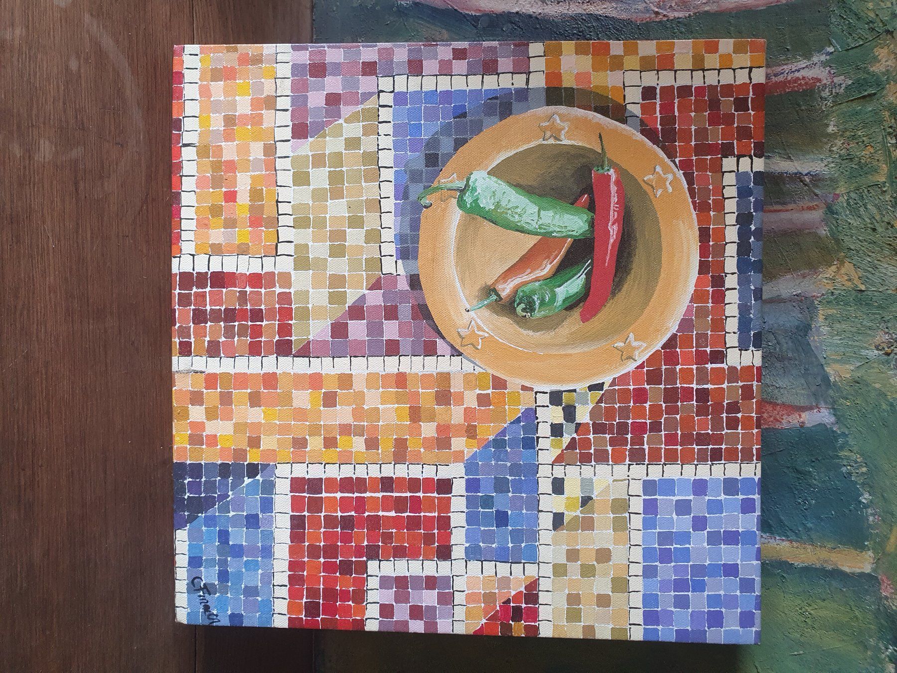 Dipinti: tableau Huile sur toile PIMENTS – Nuovo e nell'imballaggio originale da Thônex venduto da lacomtessedesfees