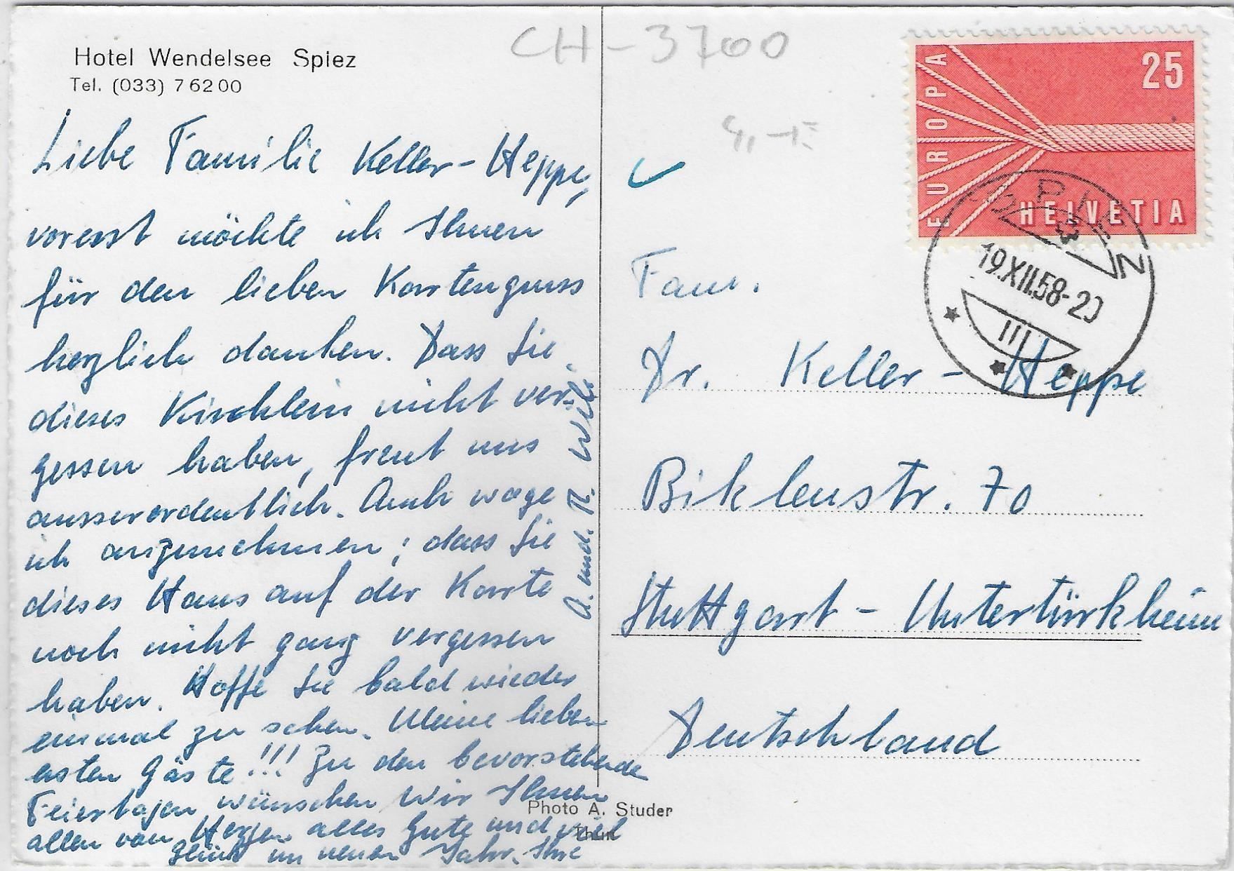 Cartoline postali: Hotel Wendelsee - Spiez – Usato da Ettingen venduto da Kartenplanet 1