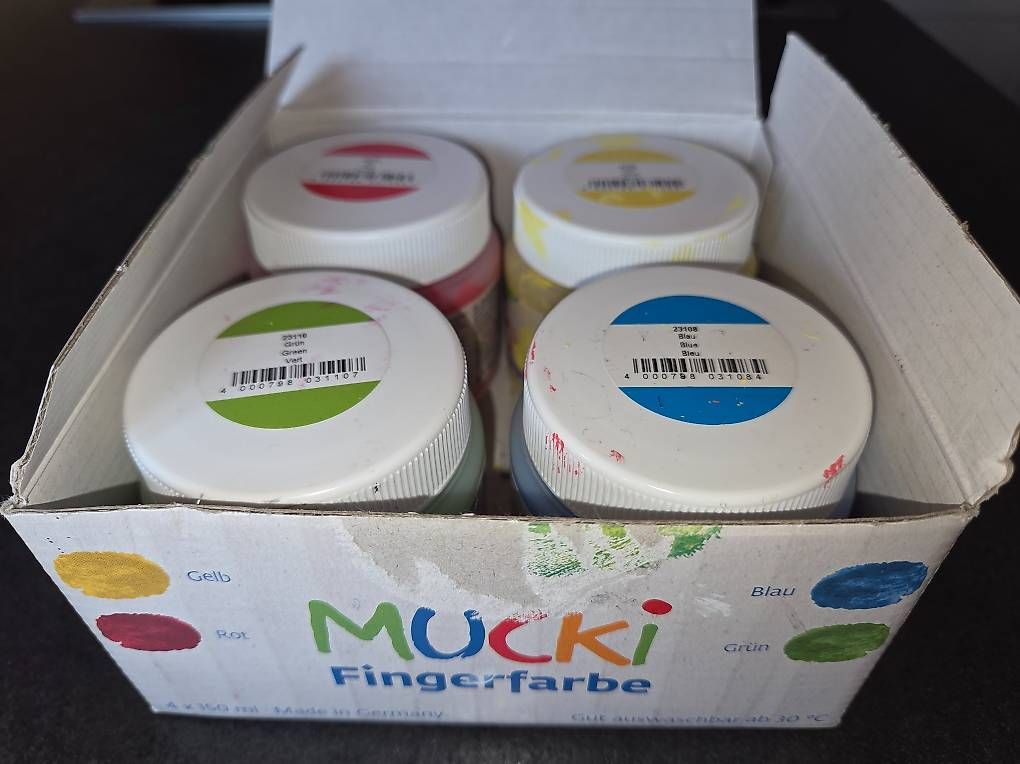 Farben: 4pots de peinture à doigts Mucki – Gebraucht aus Chemin von Sophiepittier