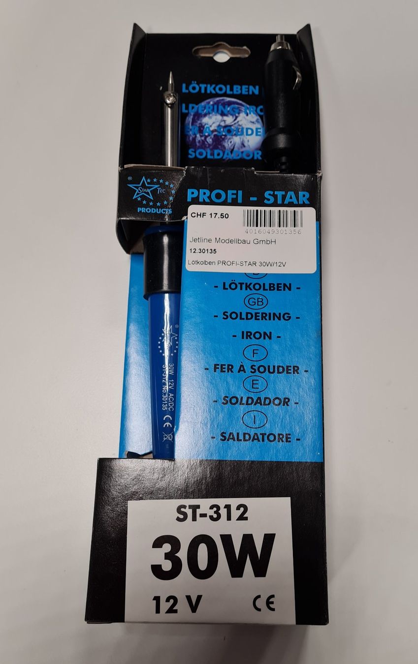 Alle Werkzeuge: Lötkolben PROFI-STAR 30W / 12V – Neu und originalverpackt aus Balsthal von Jetline 1