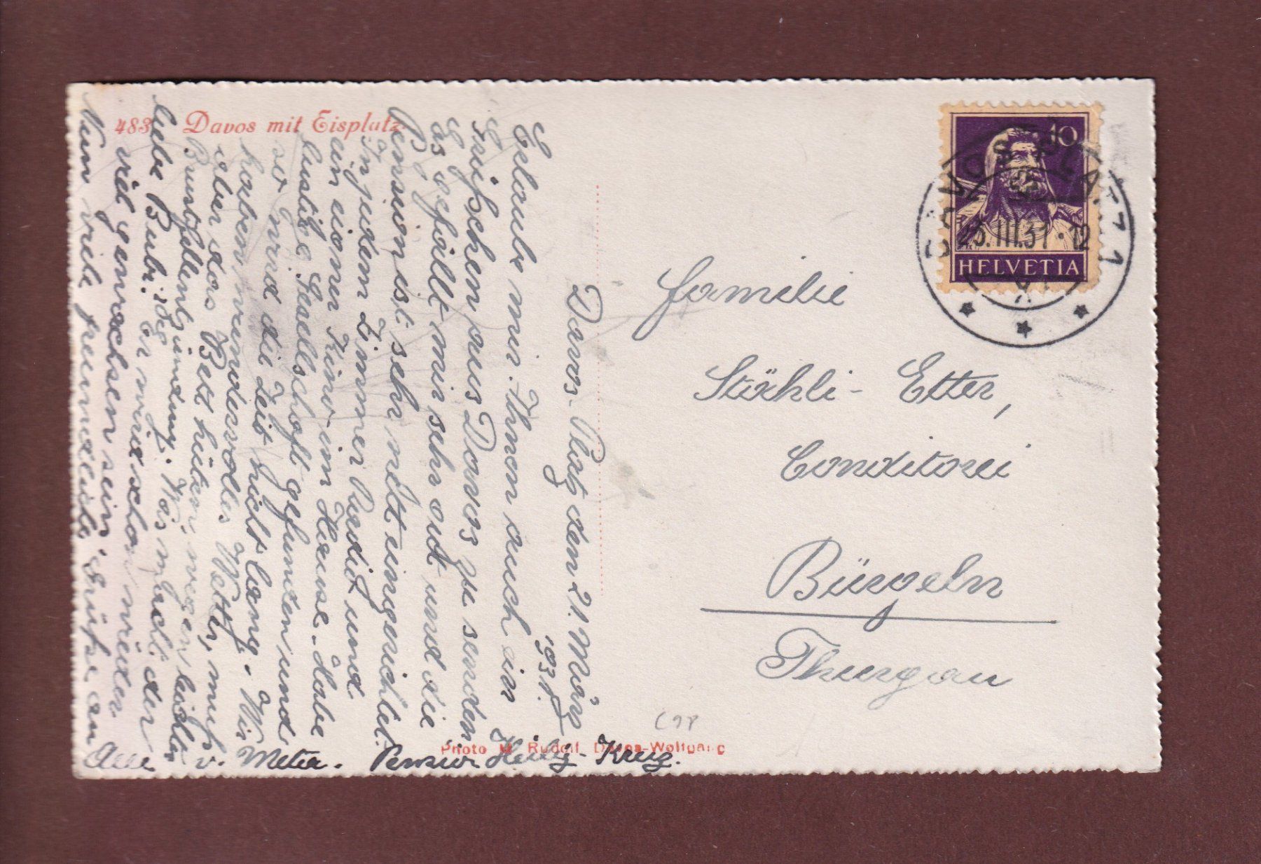 Cartoline postali: DAVOS mit Eisplatz - 1931 – Usato da Pully venduto da nicecards 1