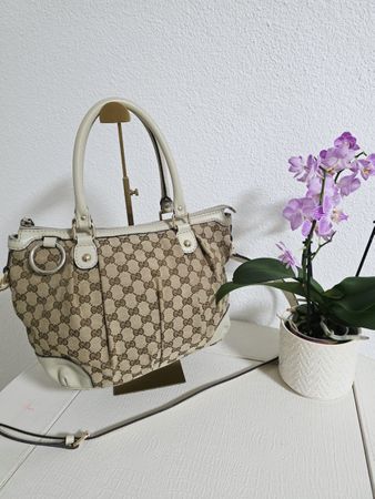 Gucci Handtasche GG Canvas Leder beige weiss guter Zustand