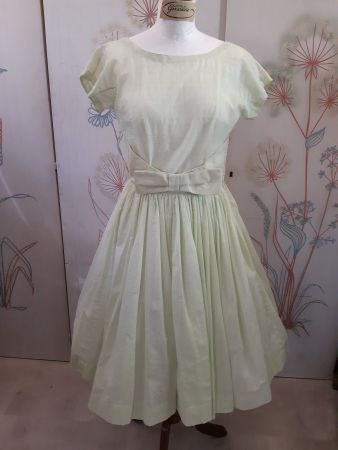 Vintage 50s Baumwollkleid in mintgrün mit dekorativer Masche
