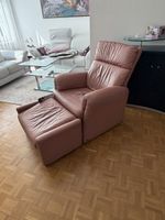 Relax-Sessel mit Hocker Leder altrosa gebrauchter Zustand