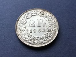 2 Franken Silbermünze 1964 wie neu