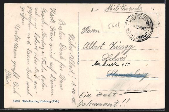 Cartoline postali: AK Winterthur, Brunnen an der Kaserne – Usato da Berlin venduto da bartko-reher 1
