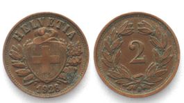 CH 2 Rappen 1928 Bronze SELTEN! vz-
