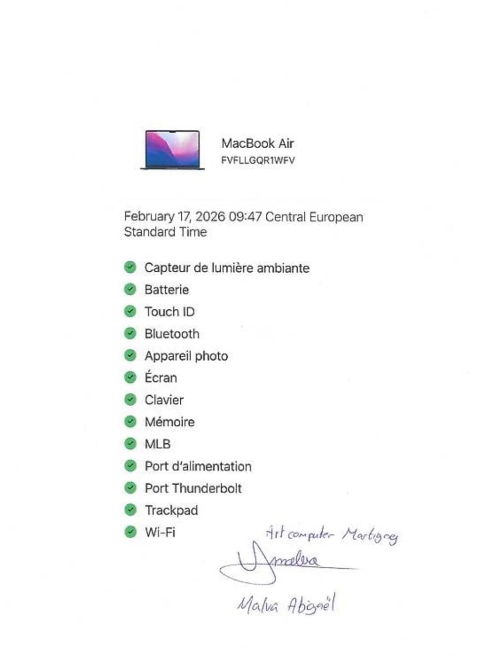 Apple Notebook: Je vends Apple MacBook Air 13" M1 de 2024. – Nuovo (secondo la descrizione) da Sion venduto da david_disperati 3