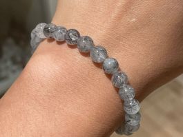 100 % natürlich Schwarzes-Rutilquarz-Perlenarmband, 8 mm