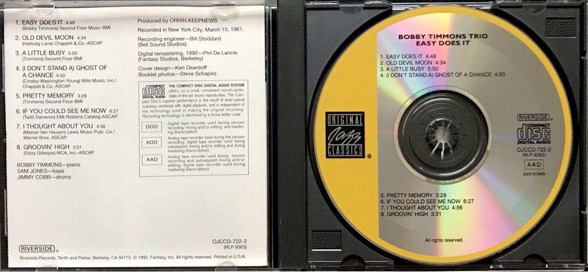 CD: CD Bobby Timmons Trio - Easy Does It – Usato da Zürich venduto da tomakomai 2